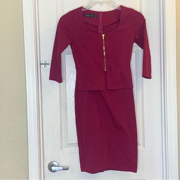 Homeyee Magenta Gold Zip Dress Size Small - Picture 9 of 10